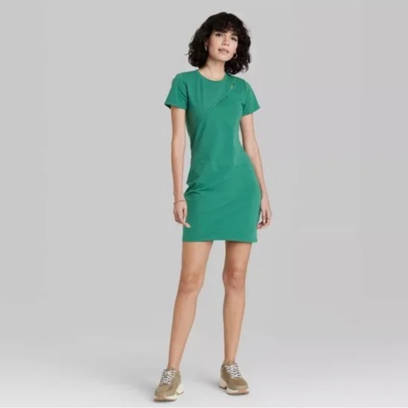 Wild Fable Short Sleeve Cut Out Detail Knit Bodycon Dress - NWT Dark Teal Green - Picture 2 of 6